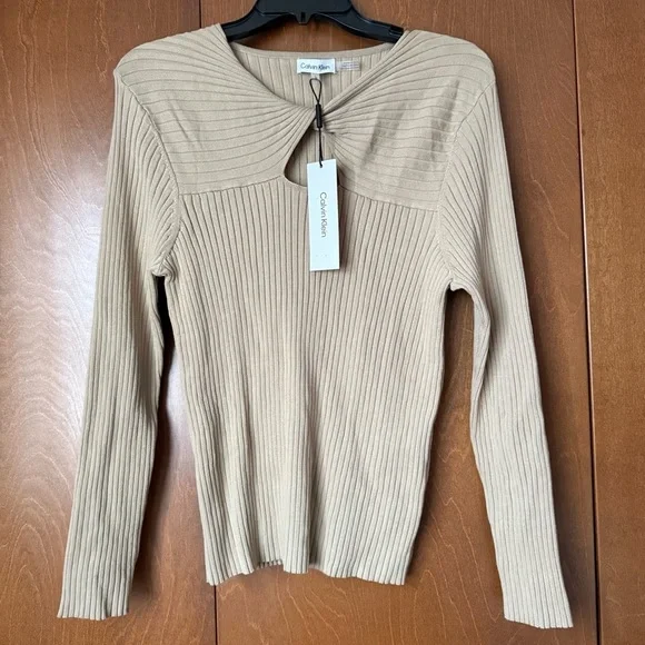 Calvin Klein Women's Tan Ribbed Top NWT Sz L  Taupe - Picture 3 of 7